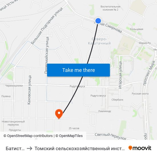 Батистовая to Томский сельскохозяйственный институт, филиал НГАУ map