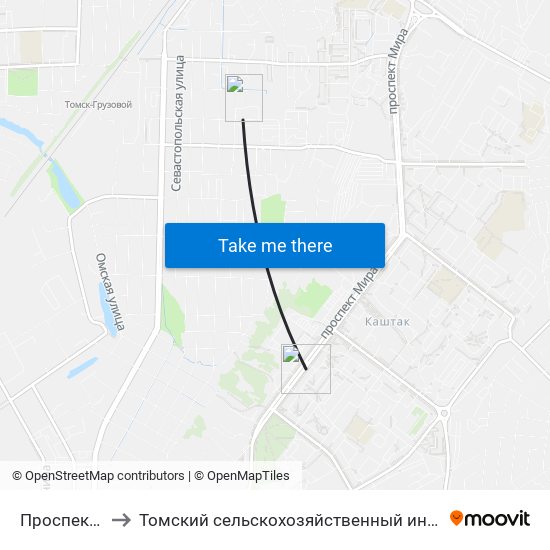 Проспект Мира to Томский сельскохозяйственный институт, филиал НГАУ map