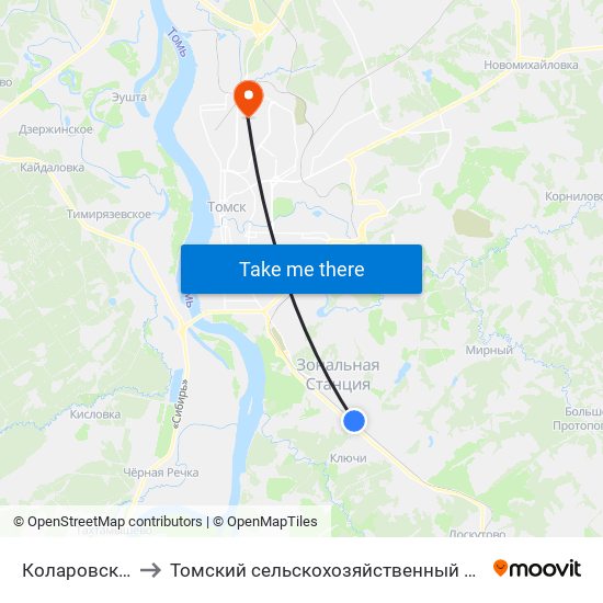 Коларовский Тракт to Томский сельскохозяйственный институт, филиал НГАУ map