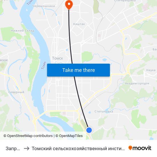 Заправка to Томский сельскохозяйственный институт, филиал НГАУ map