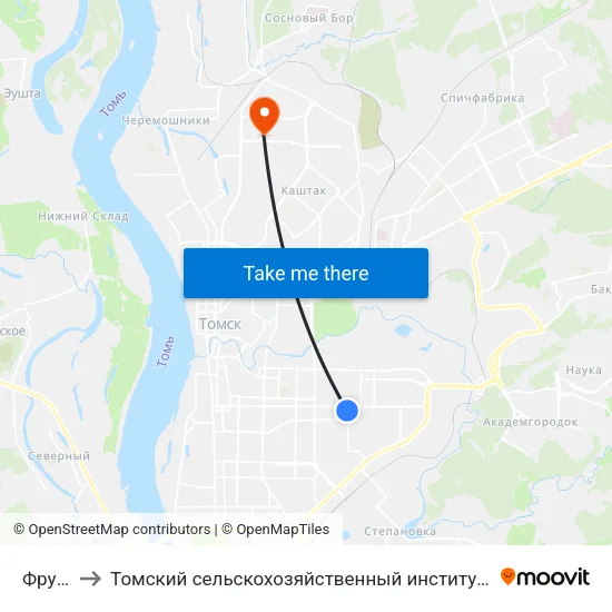 Фрунзе to Томский сельскохозяйственный институт, филиал НГАУ map