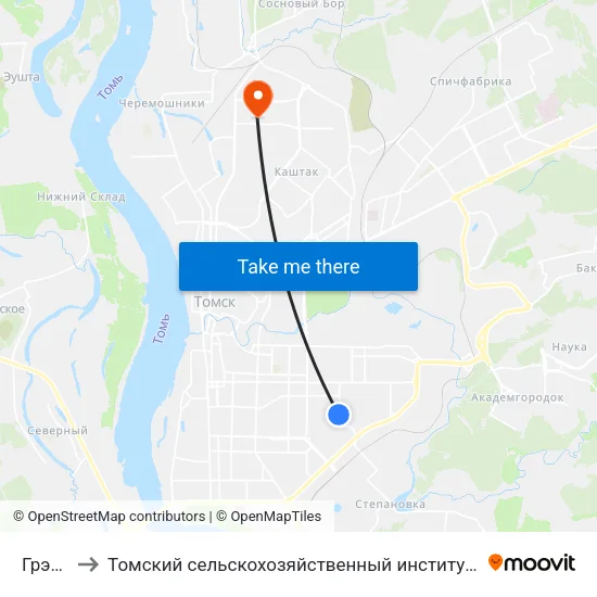 Грэс - 2 to Томский сельскохозяйственный институт, филиал НГАУ map