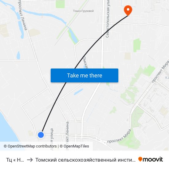 Тц « Нокс» to Томский сельскохозяйственный институт, филиал НГАУ map