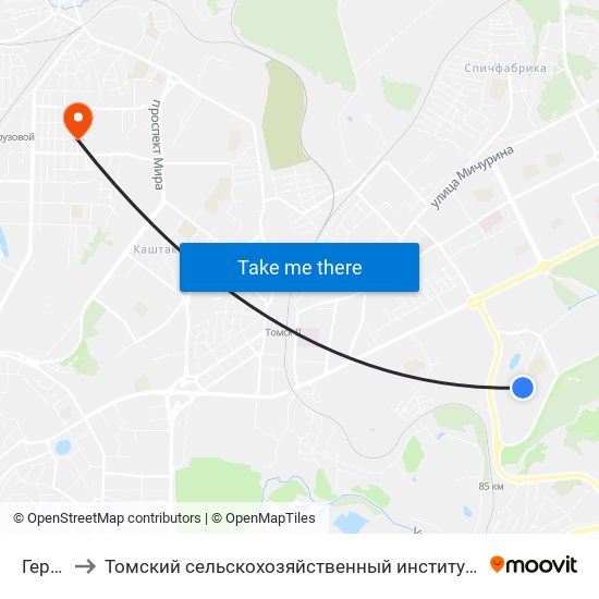 Герцог to Томский сельскохозяйственный институт, филиал НГАУ map