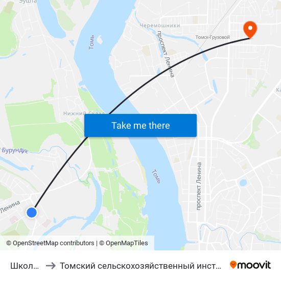 Школьный to Томский сельскохозяйственный институт, филиал НГАУ map