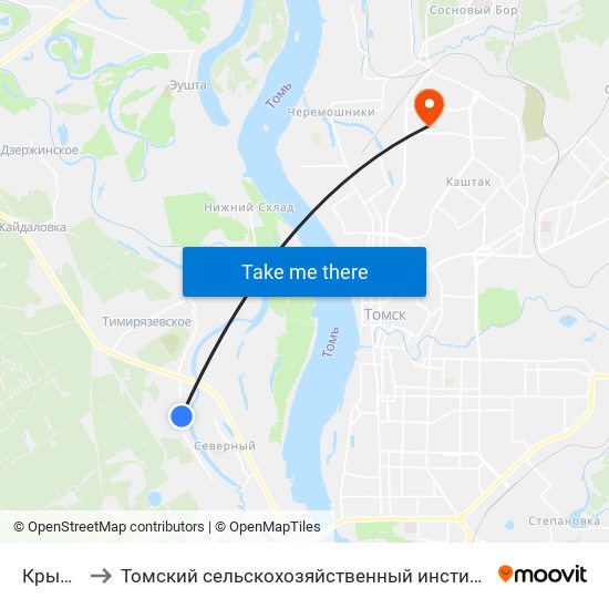 Крылова to Томский сельскохозяйственный институт, филиал НГАУ map