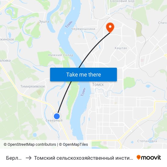 Берлинка to Томский сельскохозяйственный институт, филиал НГАУ map