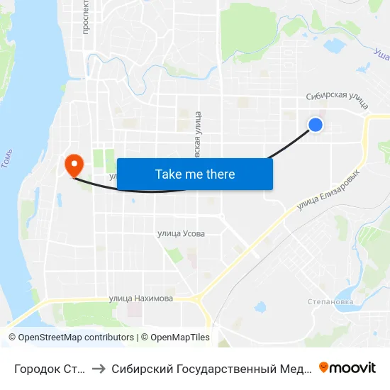 Городок Строителей to Сибирский Государственный Медицинский Университет map