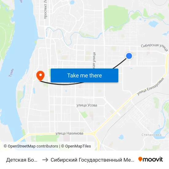 Детская Больница №4 to Сибирский Государственный Медицинский Университет map