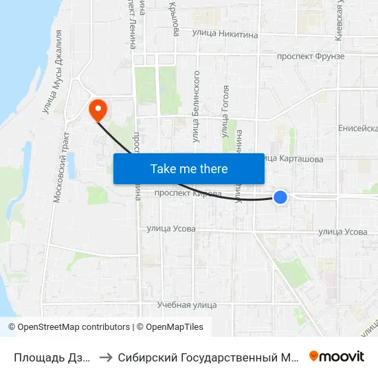 Площадь Дзержинского to Сибирский Государственный Медицинский Университет map