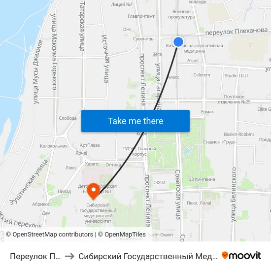 Переулок Плеханова to Сибирский Государственный Медицинский Университет map