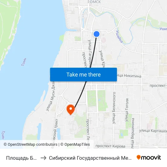 Площадь Батенькова to Сибирский Государственный Медицинский Университет map