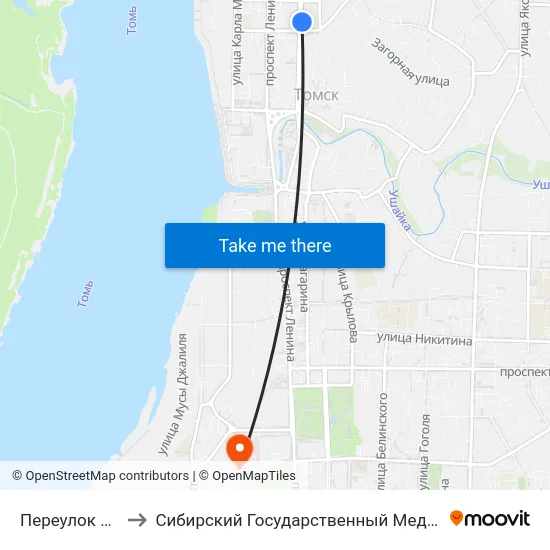Переулок 1905 Года to Сибирский Государственный Медицинский Университет map