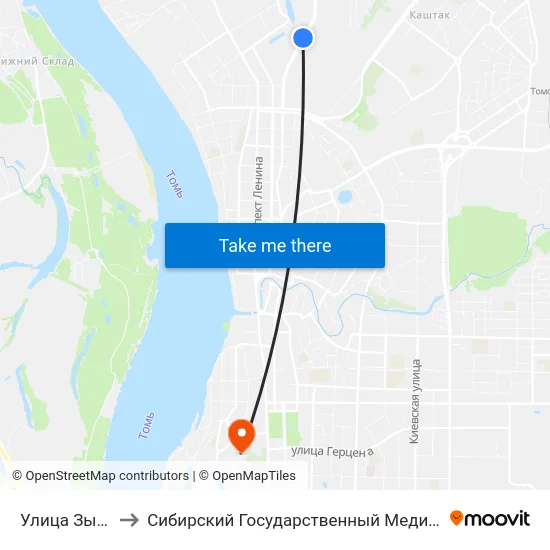 Улица Зырянская to Сибирский Государственный Медицинский Университет map