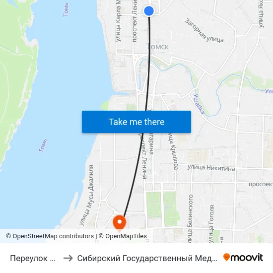 Переулок 1905 Года to Сибирский Государственный Медицинский Университет map