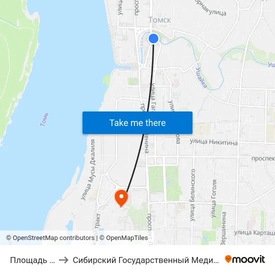 Площадь Ленина to Сибирский Государственный Медицинский Университет map