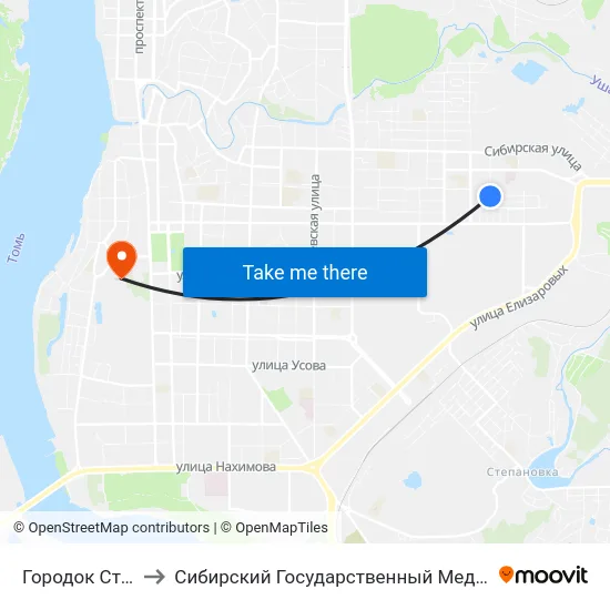 Городок Строителей to Сибирский Государственный Медицинский Университет map