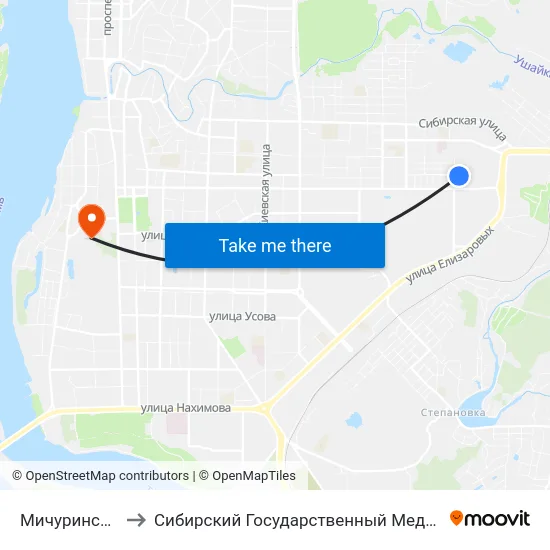 Мичуринские Сады to Сибирский Государственный Медицинский Университет map
