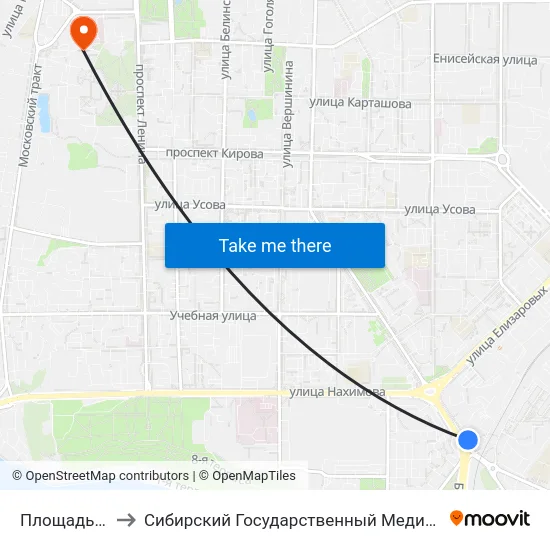 Площадь Южная to Сибирский Государственный Медицинский Университет map