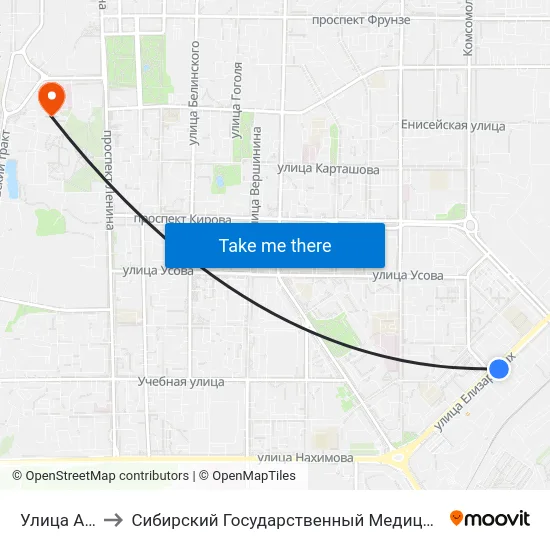 Улица Артема to Сибирский Государственный Медицинский Университет map