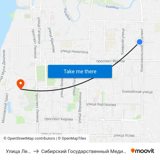 Улица Лебедева to Сибирский Государственный Медицинский Университет map