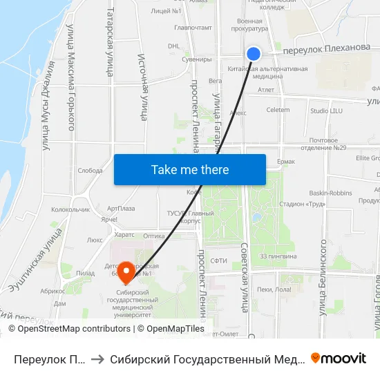 Переулок Плеханова to Сибирский Государственный Медицинский Университет map