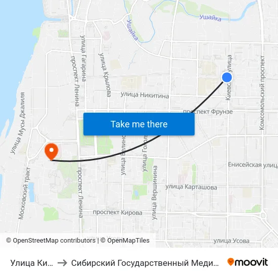 Улица Киевская to Сибирский Государственный Медицинский Университет map