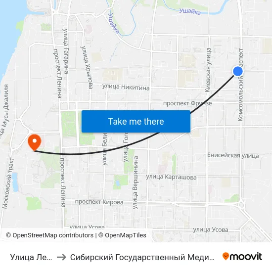 Улица Лебедева to Сибирский Государственный Медицинский Университет map