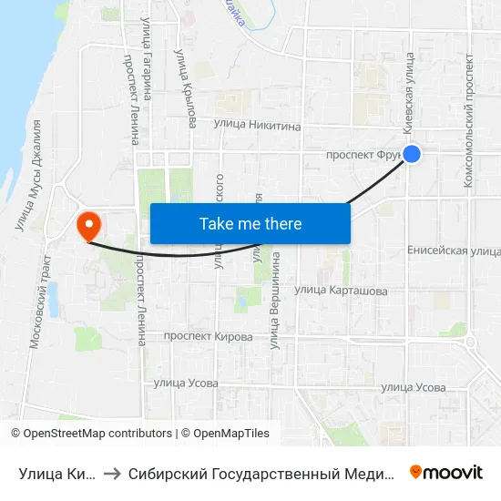 Улица Киевская to Сибирский Государственный Медицинский Университет map