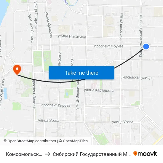 Комсомольский Проспект to Сибирский Государственный Медицинский Университет map
