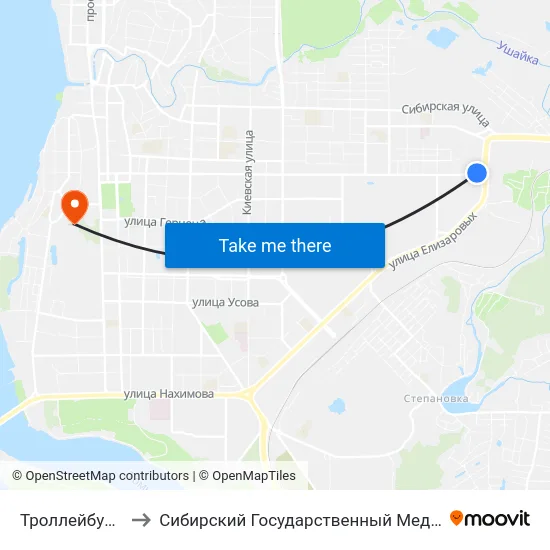 Троллейбусное Депо to Сибирский Государственный Медицинский Университет map