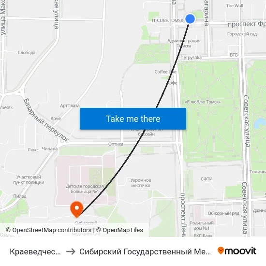 Краеведческий Музей to Сибирский Государственный Медицинский Университет map