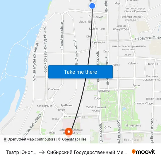 Театр Юного Зрителя to Сибирский Государственный Медицинский Университет map