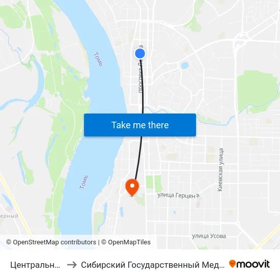 Центральный Рынок to Сибирский Государственный Медицинский Университет map