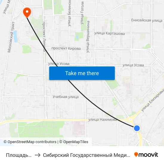 Площадь Южная to Сибирский Государственный Медицинский Университет map