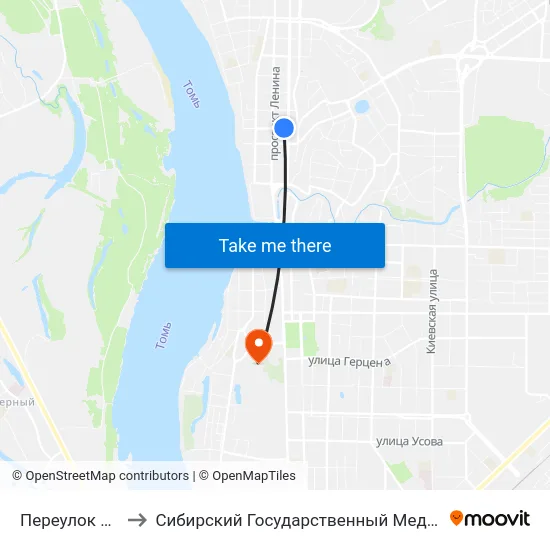 Переулок 1905 Года to Сибирский Государственный Медицинский Университет map