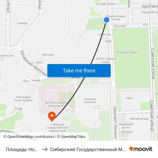 Площадь Ново-Соборная to Сибирский Государственный Медицинский Университет map