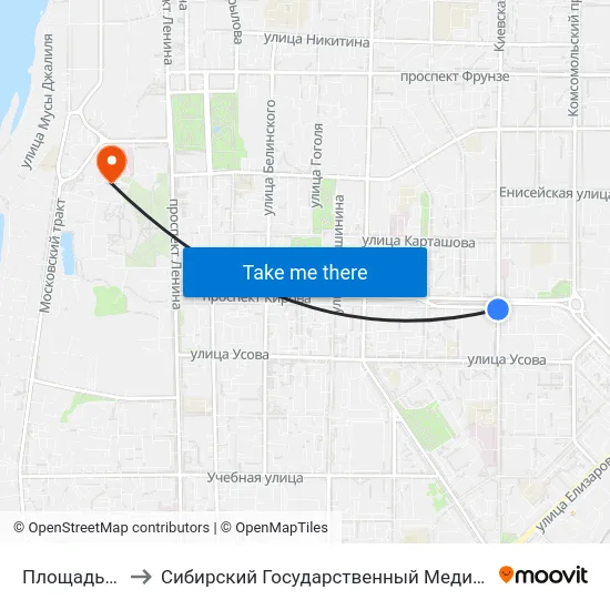 Площадь Кирова to Сибирский Государственный Медицинский Университет map