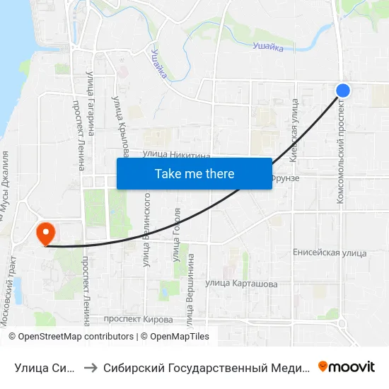 Улица Сибирская to Сибирский Государственный Медицинский Университет map
