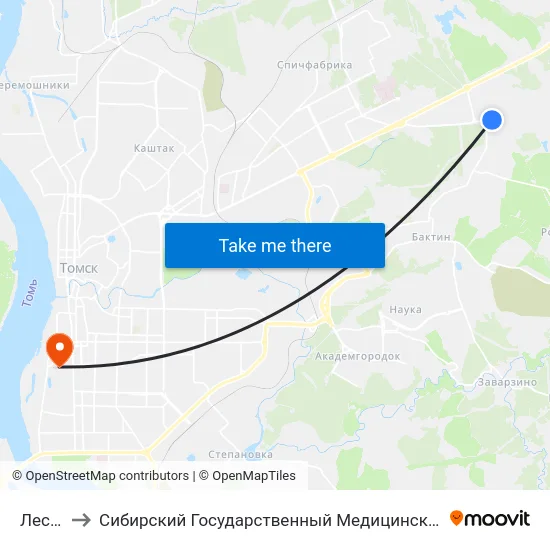 Лесная to Сибирский Государственный Медицинский Университет map
