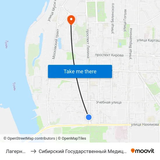 Лагерный Сад to Сибирский Государственный Медицинский Университет map