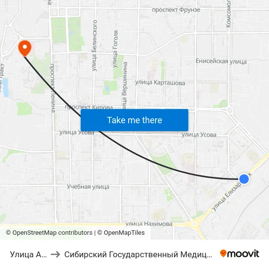 Улица Артема to Сибирский Государственный Медицинский Университет map
