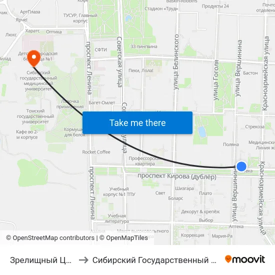 Зрелищный Центр "Октябрь" to Сибирский Государственный Медицинский Университет map