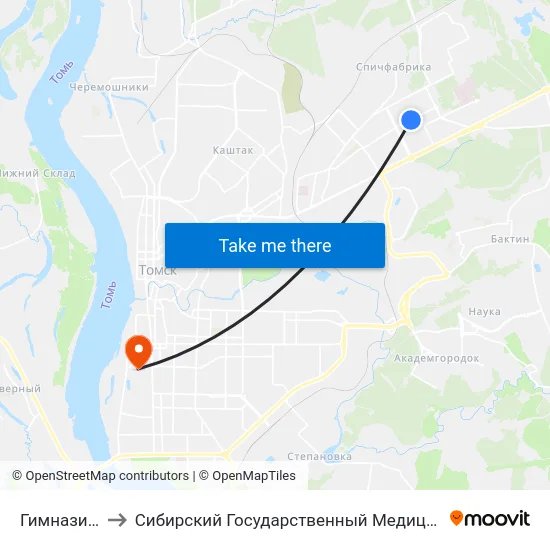 Гимназия№ 13 to Сибирский Государственный Медицинский Университет map