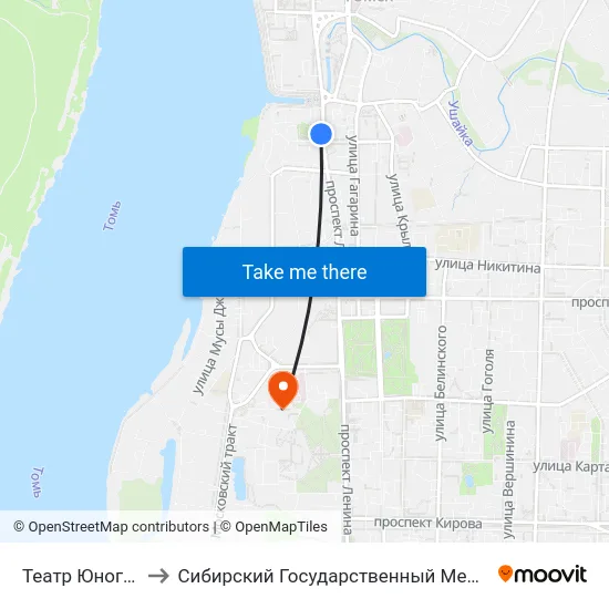 Театр Юного Зрителя to Сибирский Государственный Медицинский Университет map