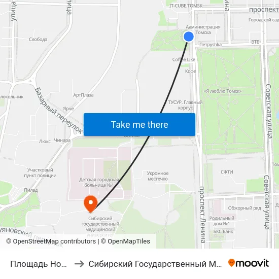 Площадь Ново-Соборная to Сибирский Государственный Медицинский Университет map