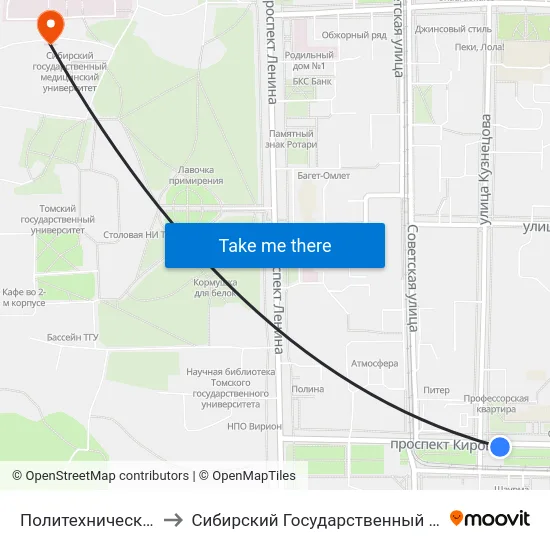 Политехнический Университет to Сибирский Государственный Медицинский Университет map