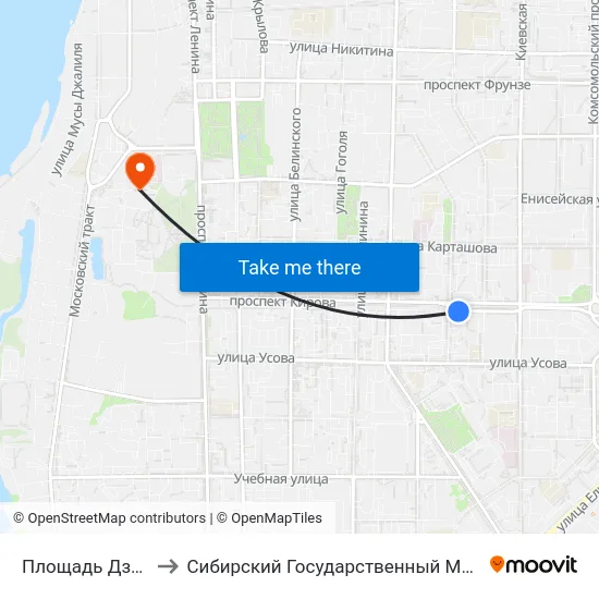 Площадь Дзержинского to Сибирский Государственный Медицинский Университет map