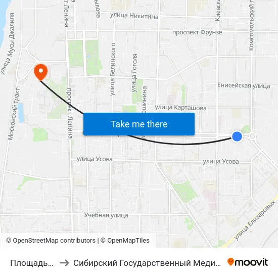 Площадь Кирова to Сибирский Государственный Медицинский Университет map