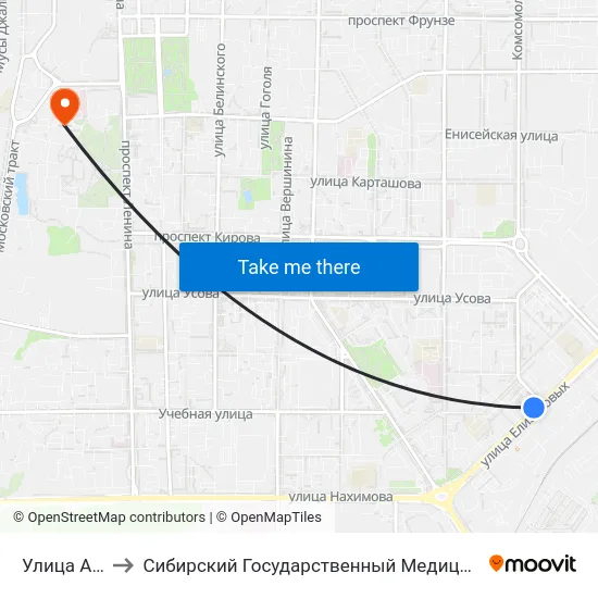 Улица Артема to Сибирский Государственный Медицинский Университет map